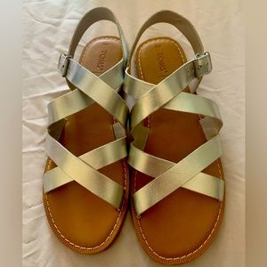 TOMS silver sandals. Woman’s Size 8. Like New